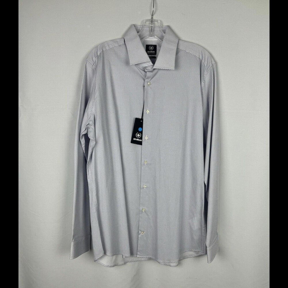 Strellson 11 Santos Slim Fit Geometric Dress Shirt White Size 42, 16.5
